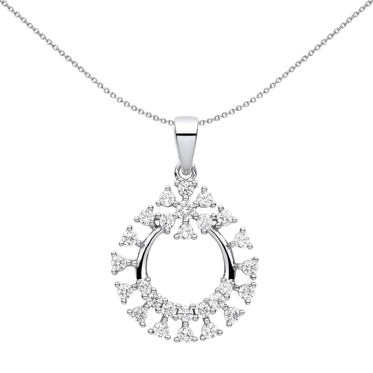 Silver CZ Snowflake Cluster Circle of Life Pendant Necklace - GVP617