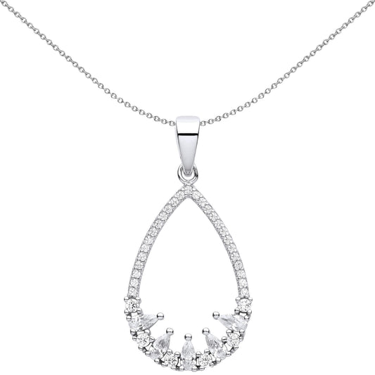 Silver Pear CZ 5 Chicks In A Birds Nest Pear Pendant Necklace - GVP619