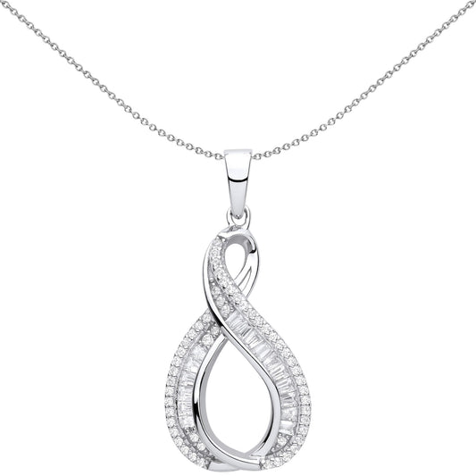 Silver CZ Warped Figure 8 Infinity Eternity Pendant Necklace 18" - GVP622
