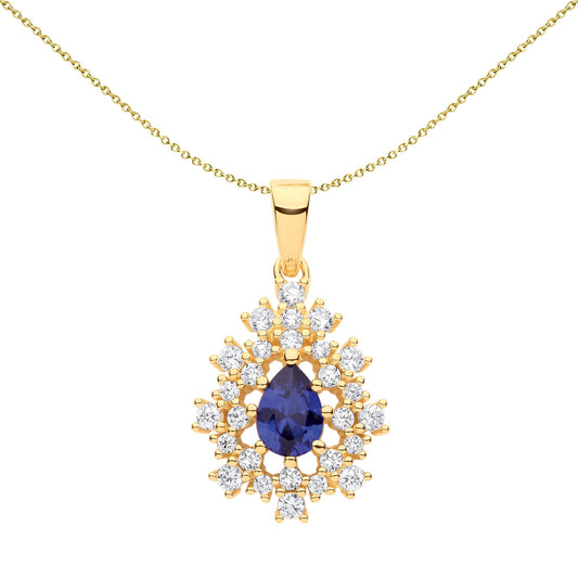 Gilded Silver Blue Pear CZ Fuzzy Turtle Leaf Pendant Necklace 18" - GVP628