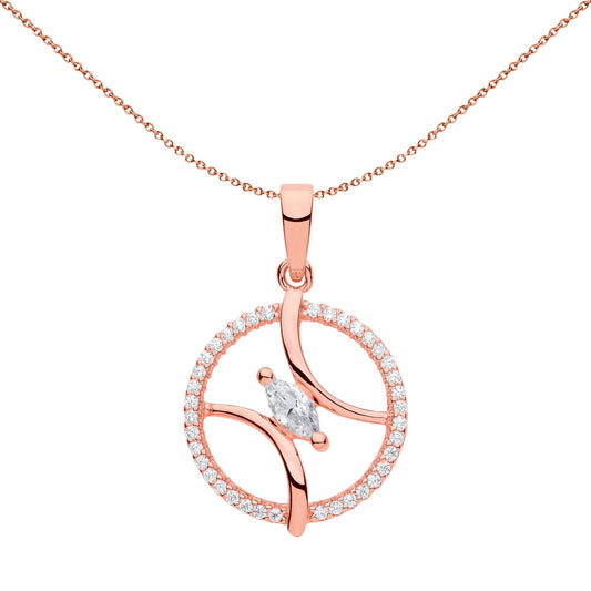 Rose Silver CZ Baseball Tennis Ball Circle of Life Necklace 18" - GVP629