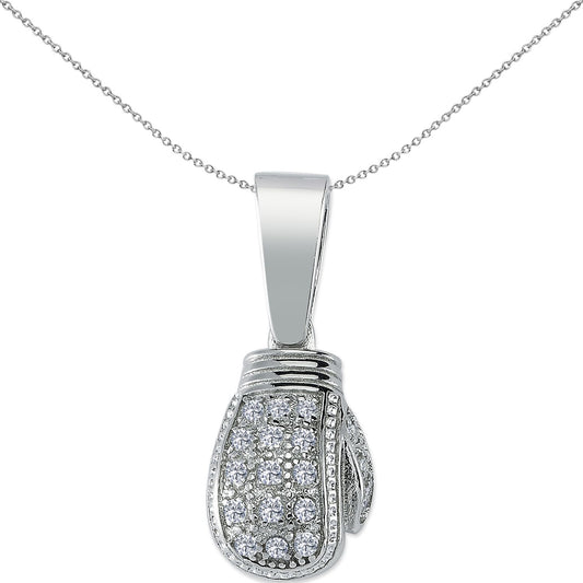 Mens Silver CZ MMA Sparring Boxing Glove Pendant Necklace Medium - GVP637