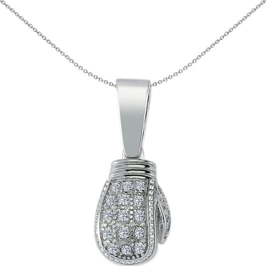 Mens Silver CZ MMA Sparring Boxing Glove Pendant Necklace Medium - GVP637