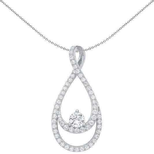925 Silver CZ Infinity Double Pear Tear Pendant Necklace - GVP646