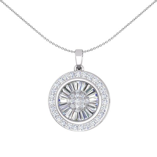 Silver CZ Shimmering Sunshine Cluster Halo Pendant Necklace 18" - GVP648
