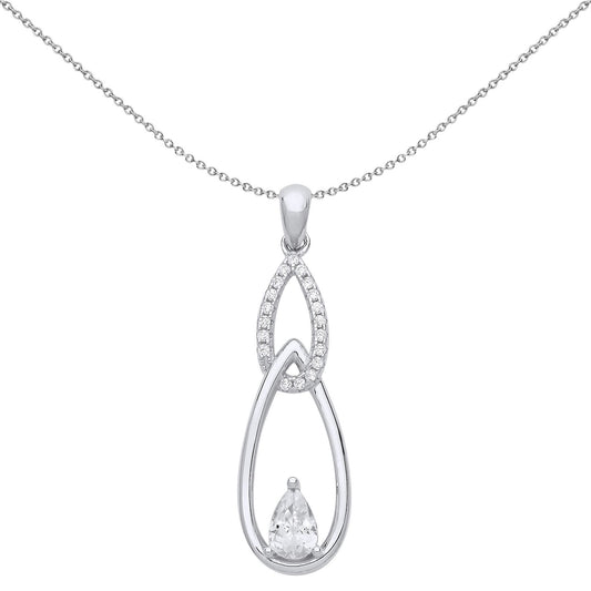 Silver Pear CZ Triple Tears of Joy Pear Pendant Necklace - GVP652