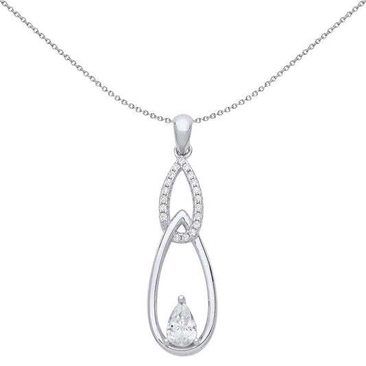 Silver Pear CZ Triple Tears of Joy Pear Pendant Necklace 18 inch - GVP652