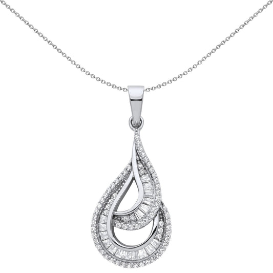 Silver CZ Twist Spiral Staircase Avocado Pendant Necklace - GVP664