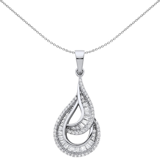 Silver CZ Twist Spiral Staircase Avocado Pendant Necklace 18" - GVP664
