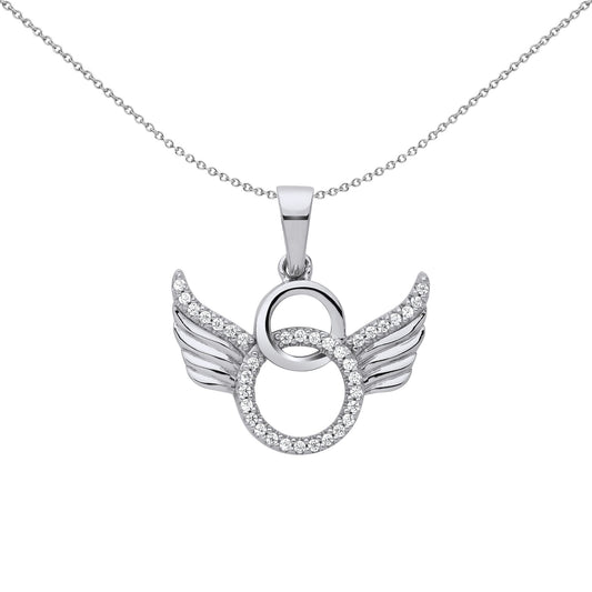 Silver CZ Halo Angel Wings Devil Horns Pendant Necklace - GVP667