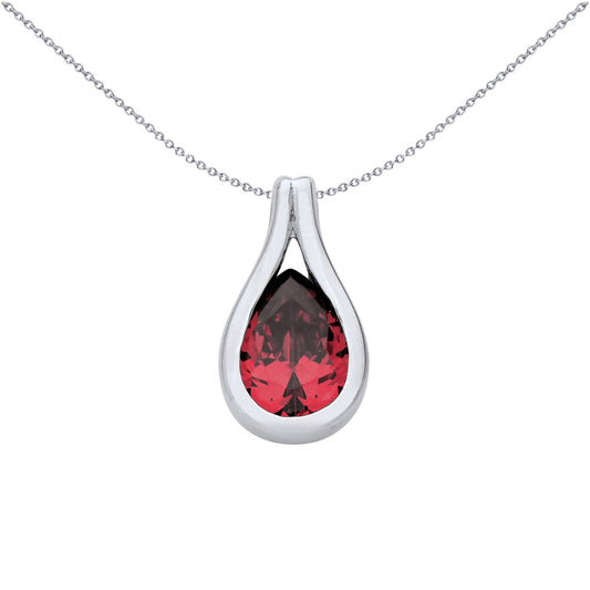 Silver Red Pear CZ Teardrop Loop Cradle Charm Pendant - GVP668RUB