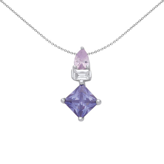 Silver Purple Lilac Princess Pear CZ Bishop Mitre Necklace - GVP674
