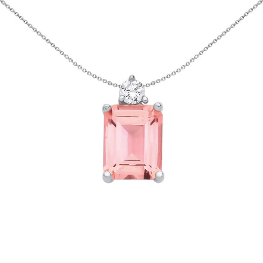Silver Peach Emerald CZ Princess Tiara Top Solitaire Necklace - GVP675