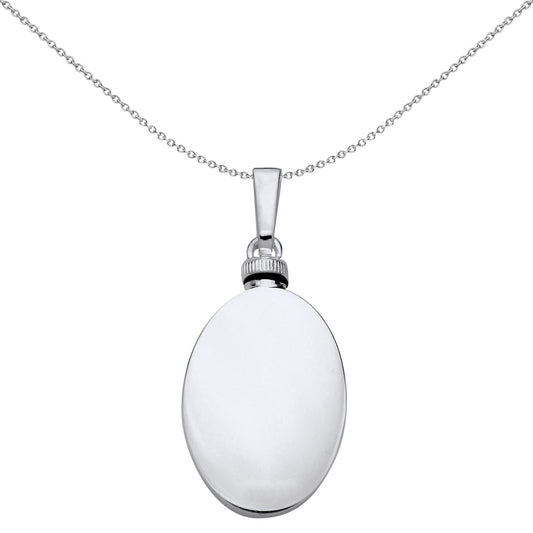 Unisex Silver Oval Keepsake Cremation Urn Pendant Necklace 18" - GVP687