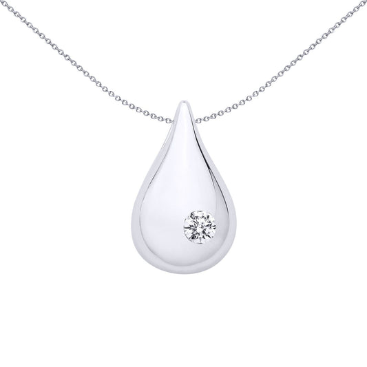 Silver CZ Luminous Avocado Teardrop Solitaire Charm Pendant - GVP698