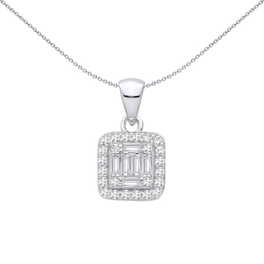 Sterling Silver CZ Fancy Square Baguette Pendant - GVP705