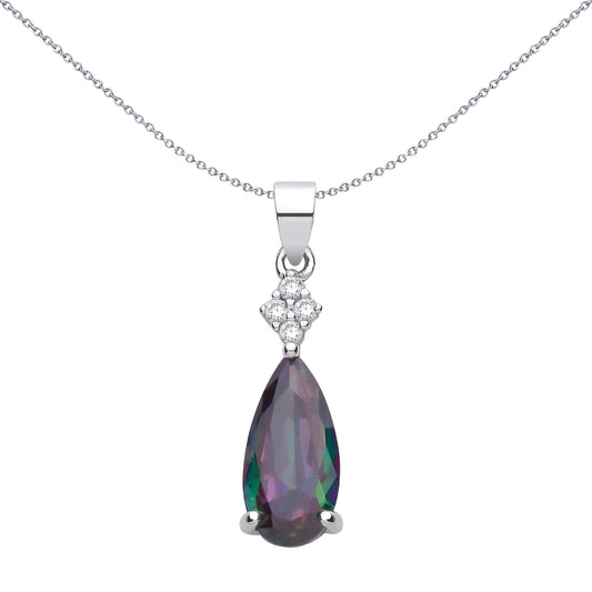 Silver Rainbow Pear CZ Peacock Solitaire Cluster Charm Pendant - GVP712