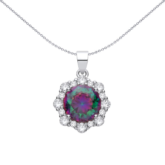 Sterling Silver CZ Mystic Topaz Flower Drop Pendant - GVP713