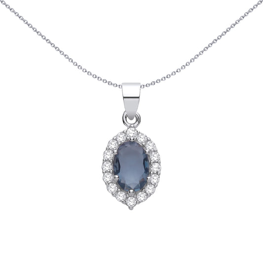 Sterling Silver CZ Blue Topaz Oval Pendant - GVP714