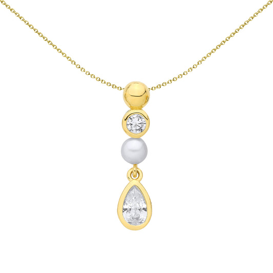 18K Gold Plated Silver CZ & Fresh Water Pearl 3.5-4mm Pendant - GVP717