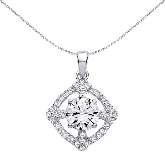 Sterling Silver CZ Halo Cluster Pendant - GVP720