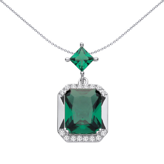 Sterling Silver CZ & Emerald Fancy Pendant - GVP723