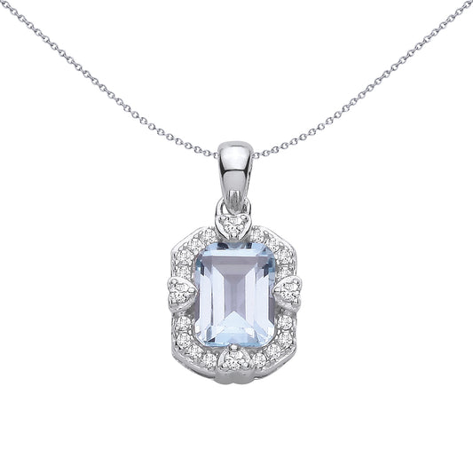 Sterling Silver CZ & Sky Blue Topaz Halo Cluster Pendant - GVP730