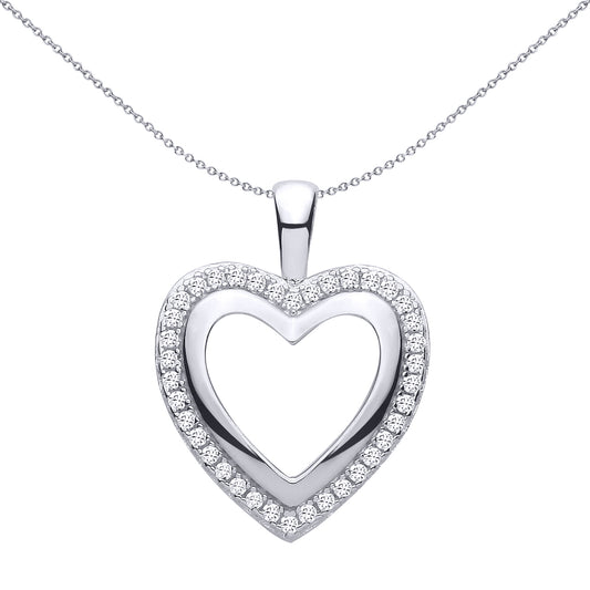 Silver CZ Nested Layered Open Heart Halo Heart Charm Pendant - GVP734