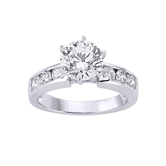 Silver CZ Shoulder-Set Halo Solitaire Engagement Ring - GVR022