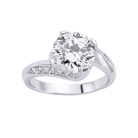Silver CZ Crossover Twist Solitaire Engagement Ring - GVR107