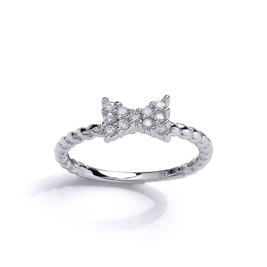 Girls Silver CZ Bow Rope Twist Dress Ring - GVR12K
