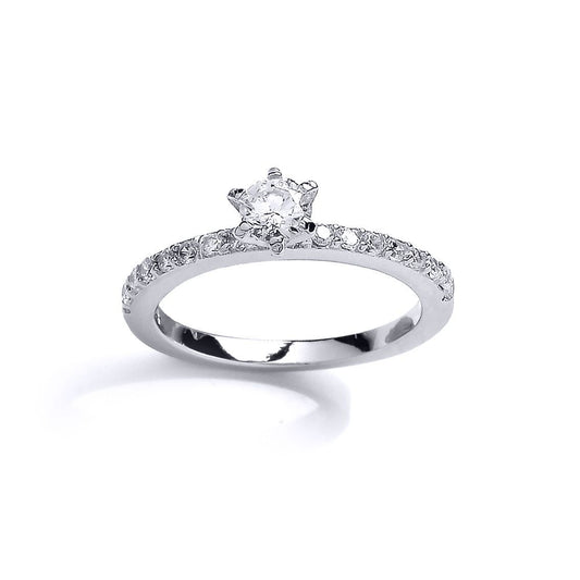 Girls Silver CZ Shoulder set Solitaire Engagement Ring - GVR13K