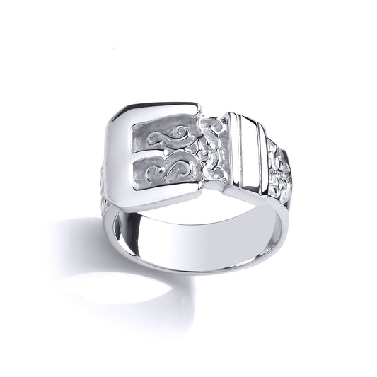 Kids 925 Sterling Silver Filigree Carved Belt Buckle Ring - GVR16K