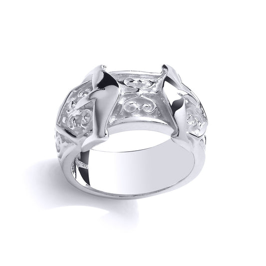 Kids 925 Sterling Silver Filigree Carved Double Belt Buckle Ring - GVR17K