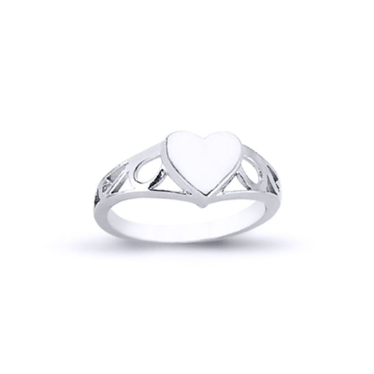 Girls Silver Love Heart Signet Ring - GVR18K