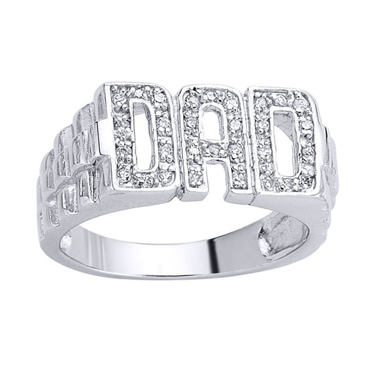 Men's Silver CZ Watch Strap DAD Signet Ring - GVR193