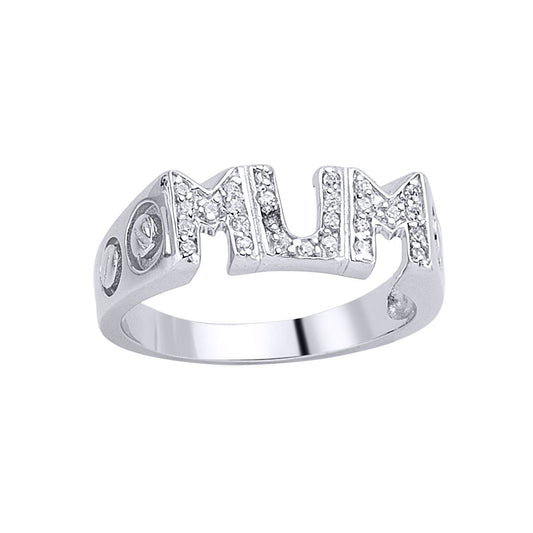 Silver CZ Theta Pave MUM ID Signet Ring - GVR194