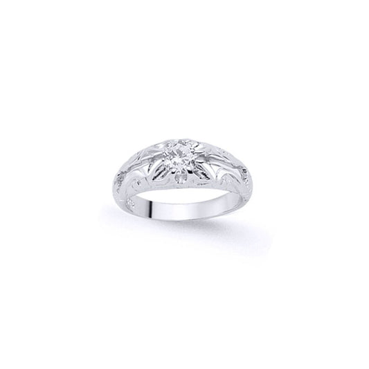 Boys Silver CZ Gypsy Carved Solitaire Ring - GVR1K