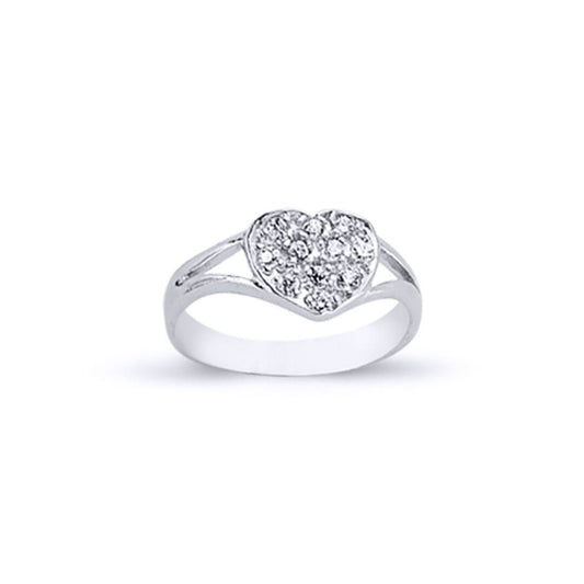 Girls Silver CZ Encrusted Love Heart Signet Ring - GVR20K