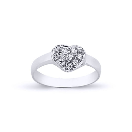 Girls Silver CZ Encrusted Love Heart Signet Ring - GVR21K