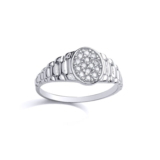 Kids Silver CZ Watch Strap Oval Cluster Signet Ring - GVR23K
