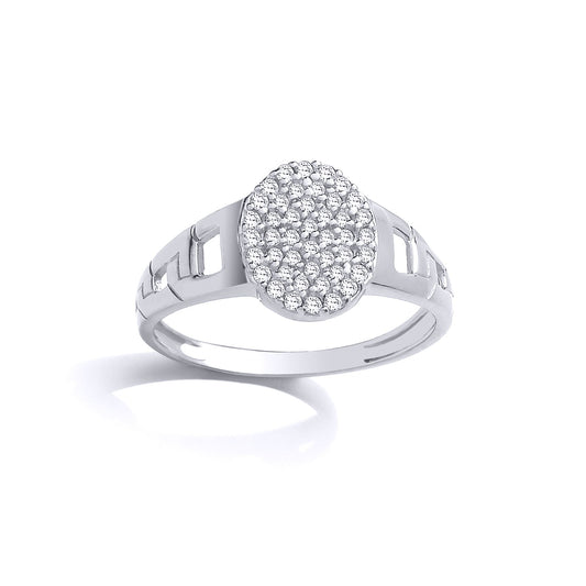 Kids Silver CZ Encrusted Oval Curb Signet Ring - GVR26K