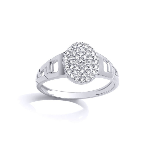 Kids Silver CZ Encrusted Oval Curb Signet Ring - GVR26K