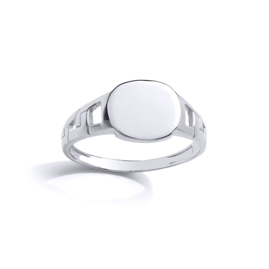 Kids Silver Curb Link Oval Signet Ring - GVR27K