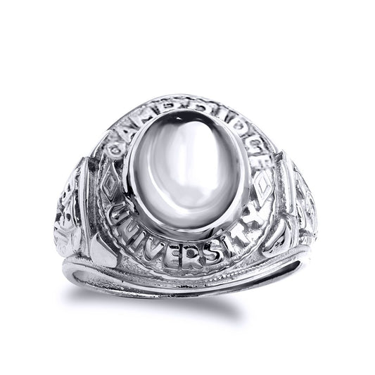 Mens Silver Oval Cabochon CZ Cambridge University College Ring - GVR285W