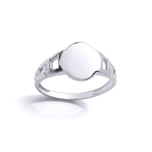 Kids Silver Curb Link Oval Signet Ring - GVR28K