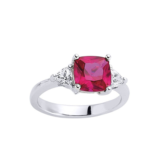 Silver Red Triangle Cushion CZ 4 Claw Solitaire Engagement Ring - GVR319-RUB