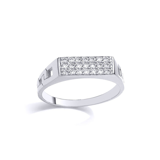 Kids Silver CZ Curb Link Encrusted Rectangular Signet Ring - GVR32K