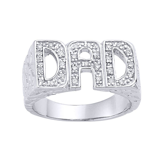 Mens Silver CZ Lizard Skin DAD Signet Ring - GVR330