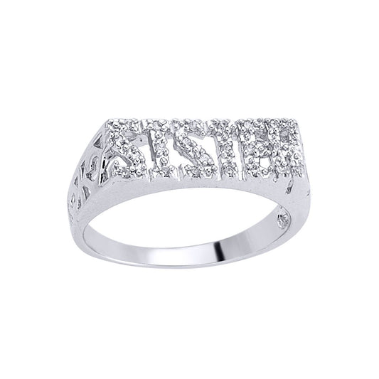 Silver CZ Pave SISTER ID Signet Ring - GVR334